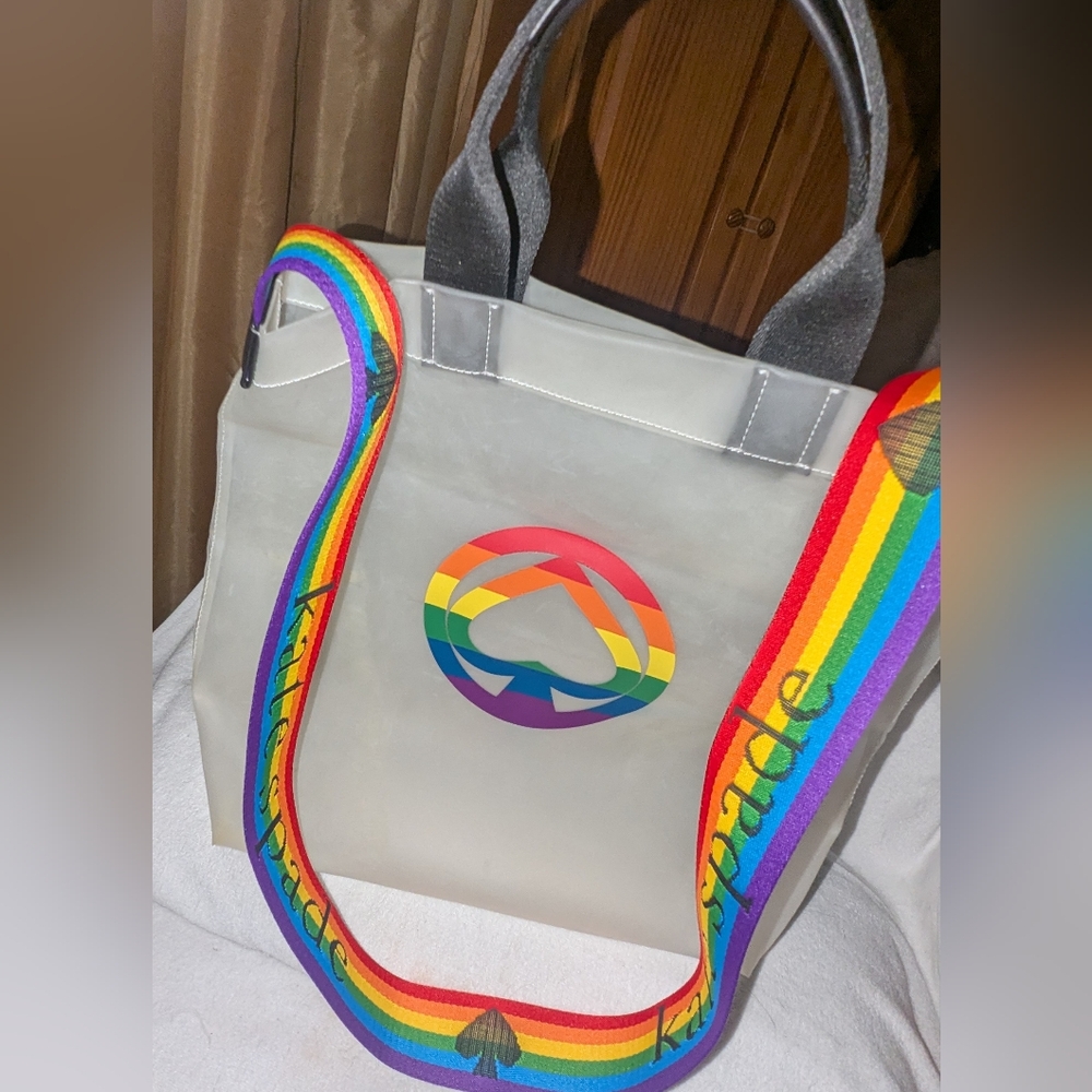 Kate Spade White Tote with Rainbow Strap